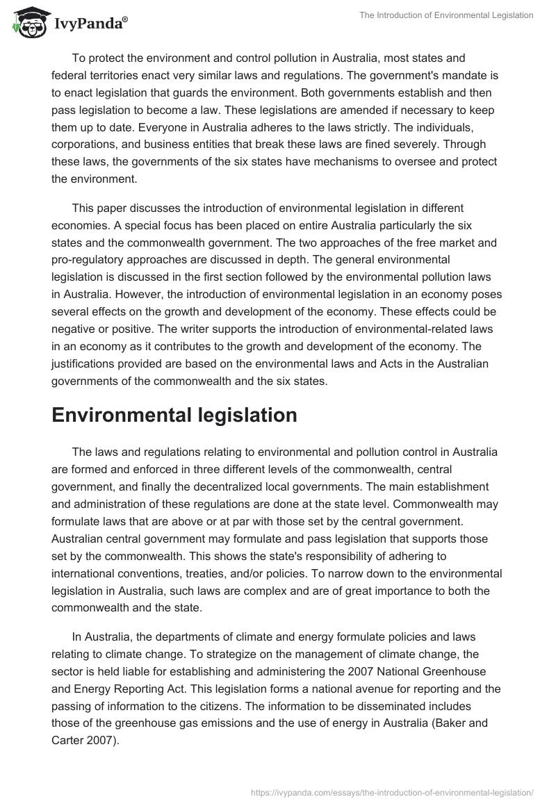 The Introduction of Environmental Legislation. Page 2