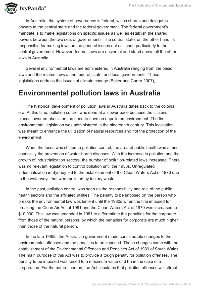 The Introduction of Environmental Legislation. Page 3