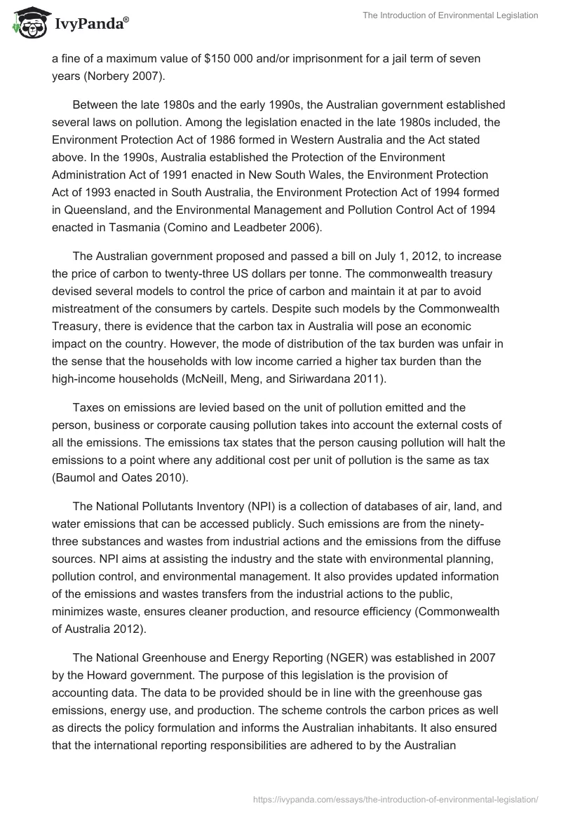 The Introduction of Environmental Legislation. Page 4