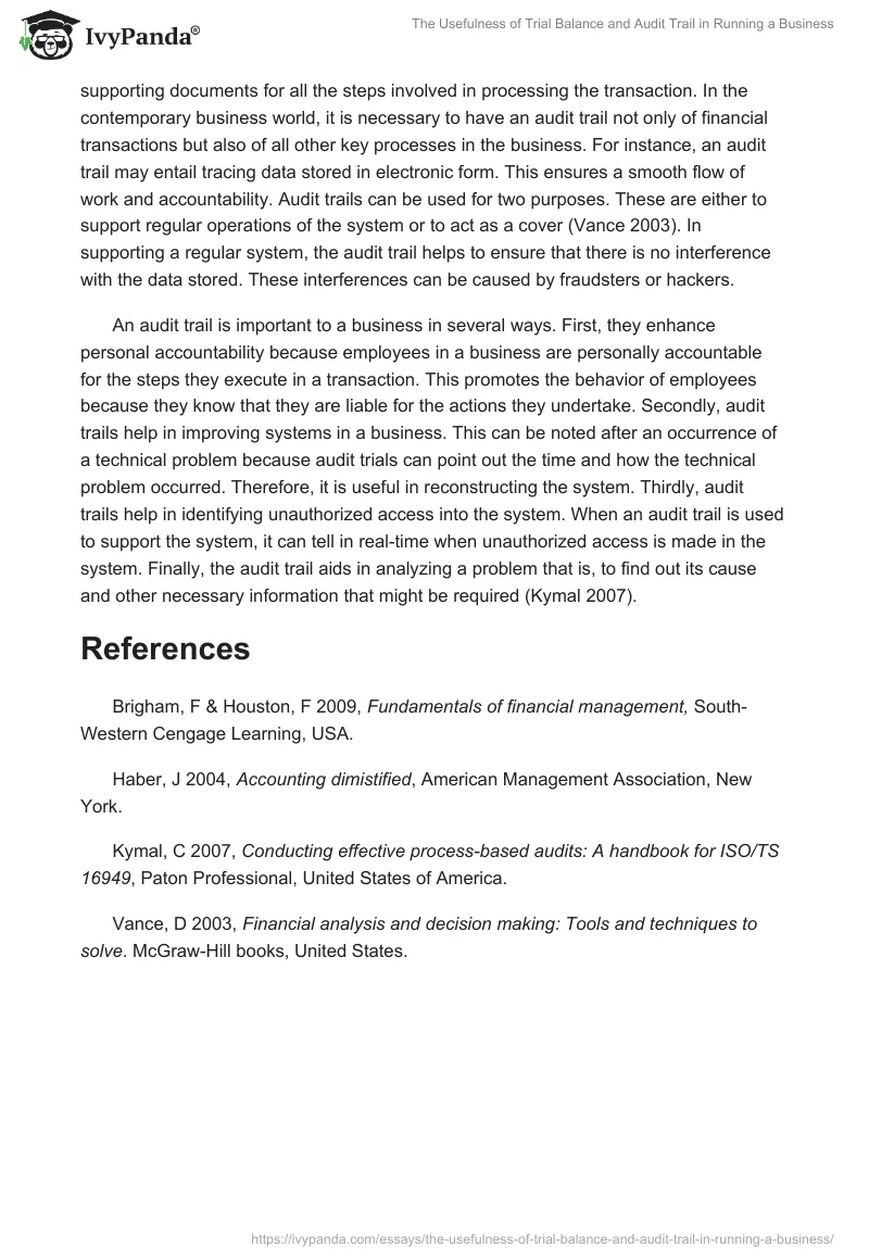 The Usefulness of Trial Balance and Audit Trail in Running a Business. Page 2