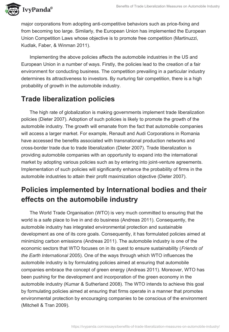 Benefits of Trade Liberalization Measures on Automobile Industry. Page 3