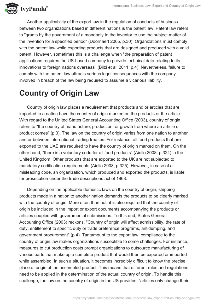 International Business Law: Export and Country of Origin Law. Page 3