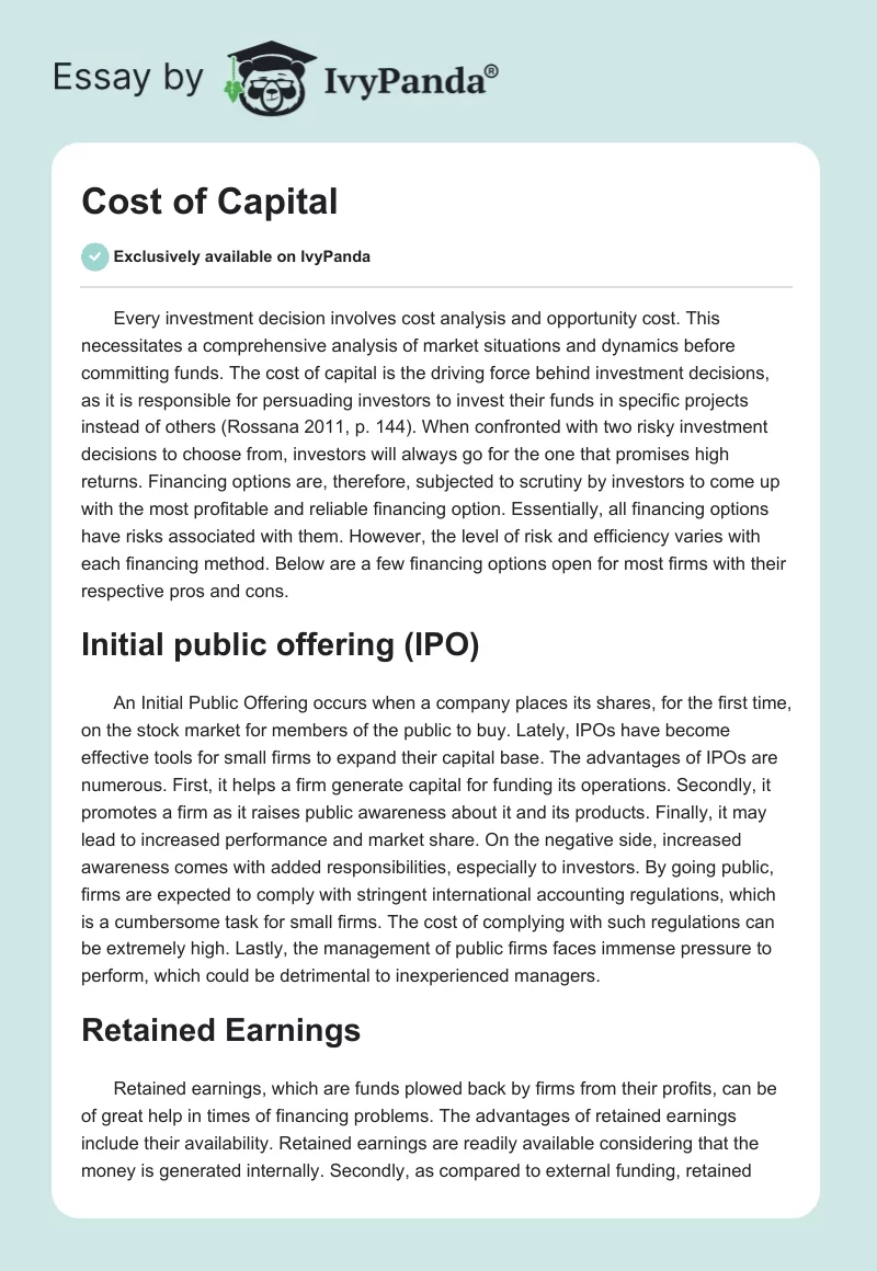 Cost of Capital. Page 1