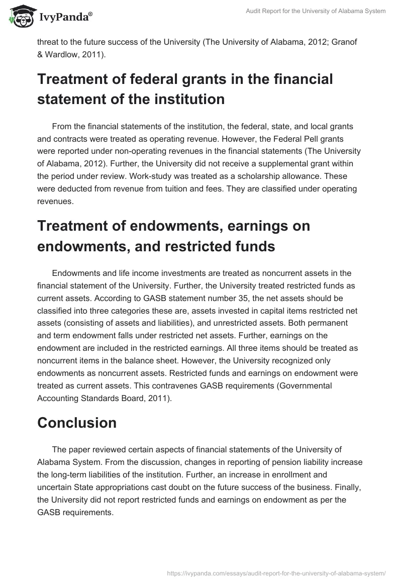 Audit Report for the University of Alabama System. Page 4