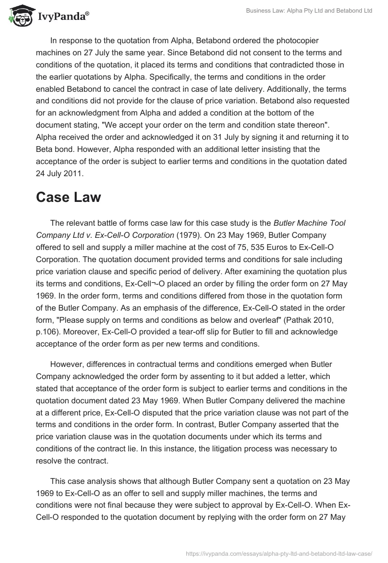 Business Law: Alpha Pty Ltd and Betabond Ltd. Page 2