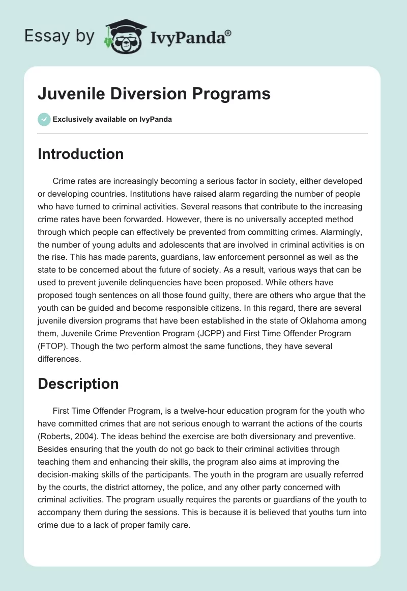 Juvenile Diversion Programs. Page 1