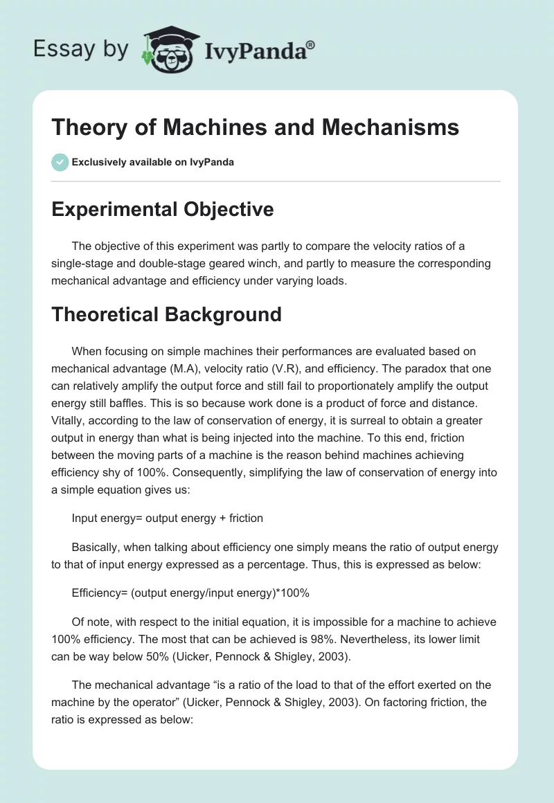 Theory of Machines and Mechanisms. Page 1