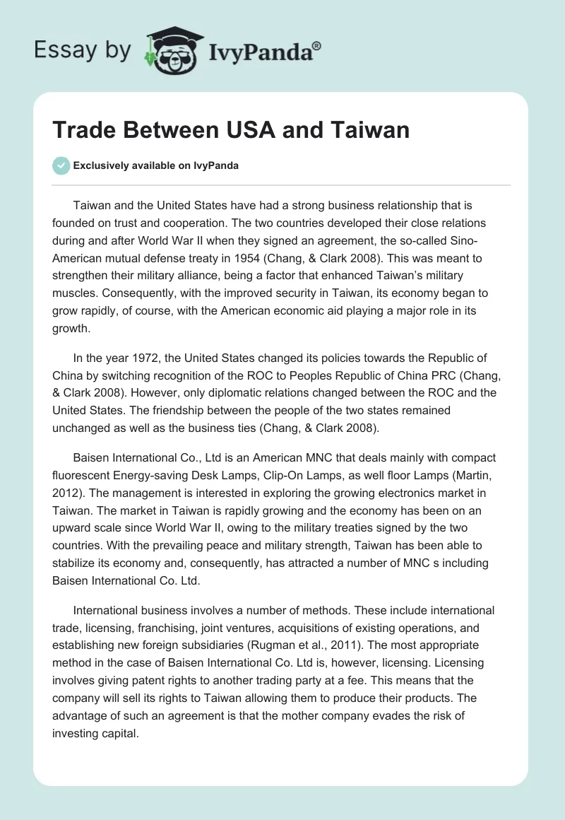 Trade Between USA and Taiwan. Page 1