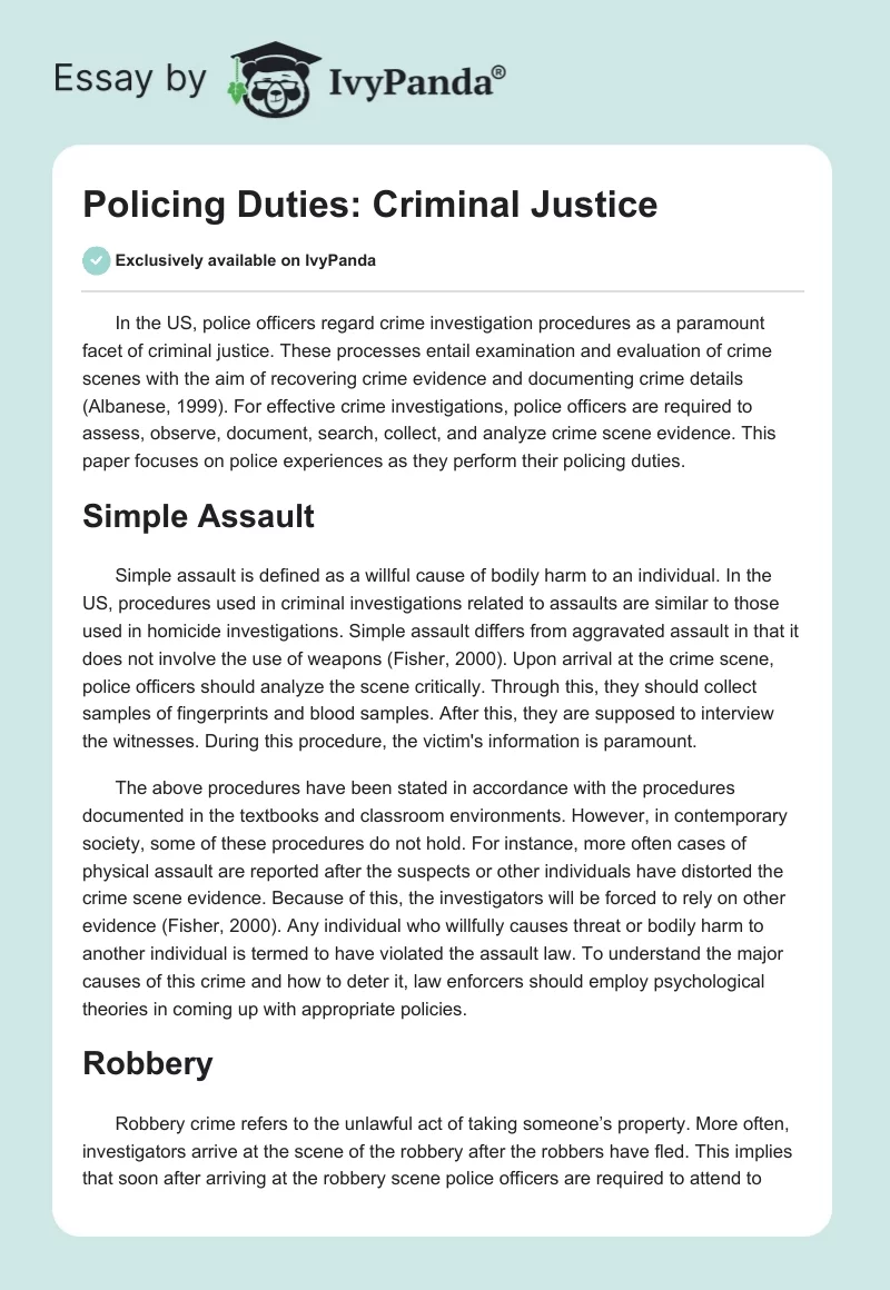 Policing Duties: Criminal Justice. Page 1