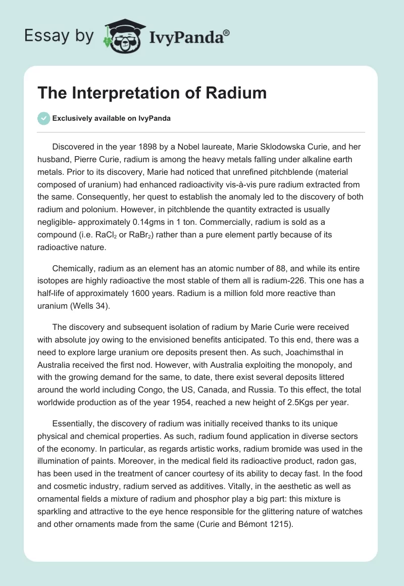 The Interpretation of Radium. Page 1
