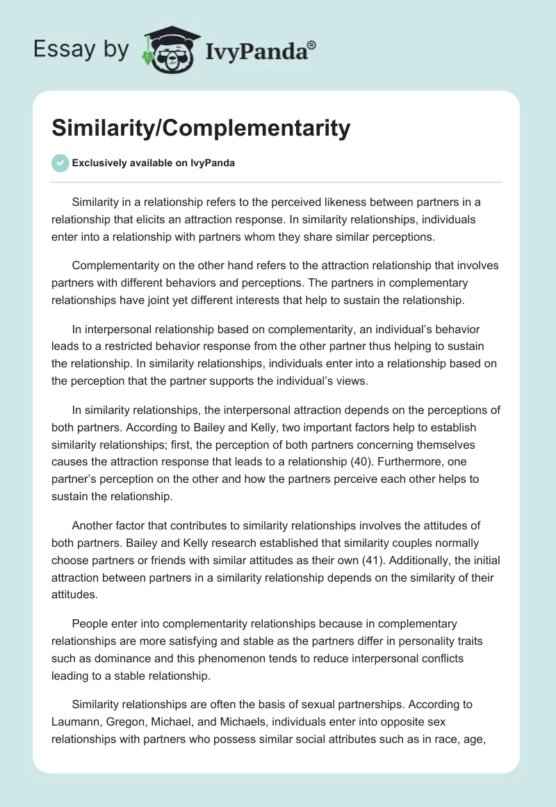 Similarity/Complementarity. Page 1
