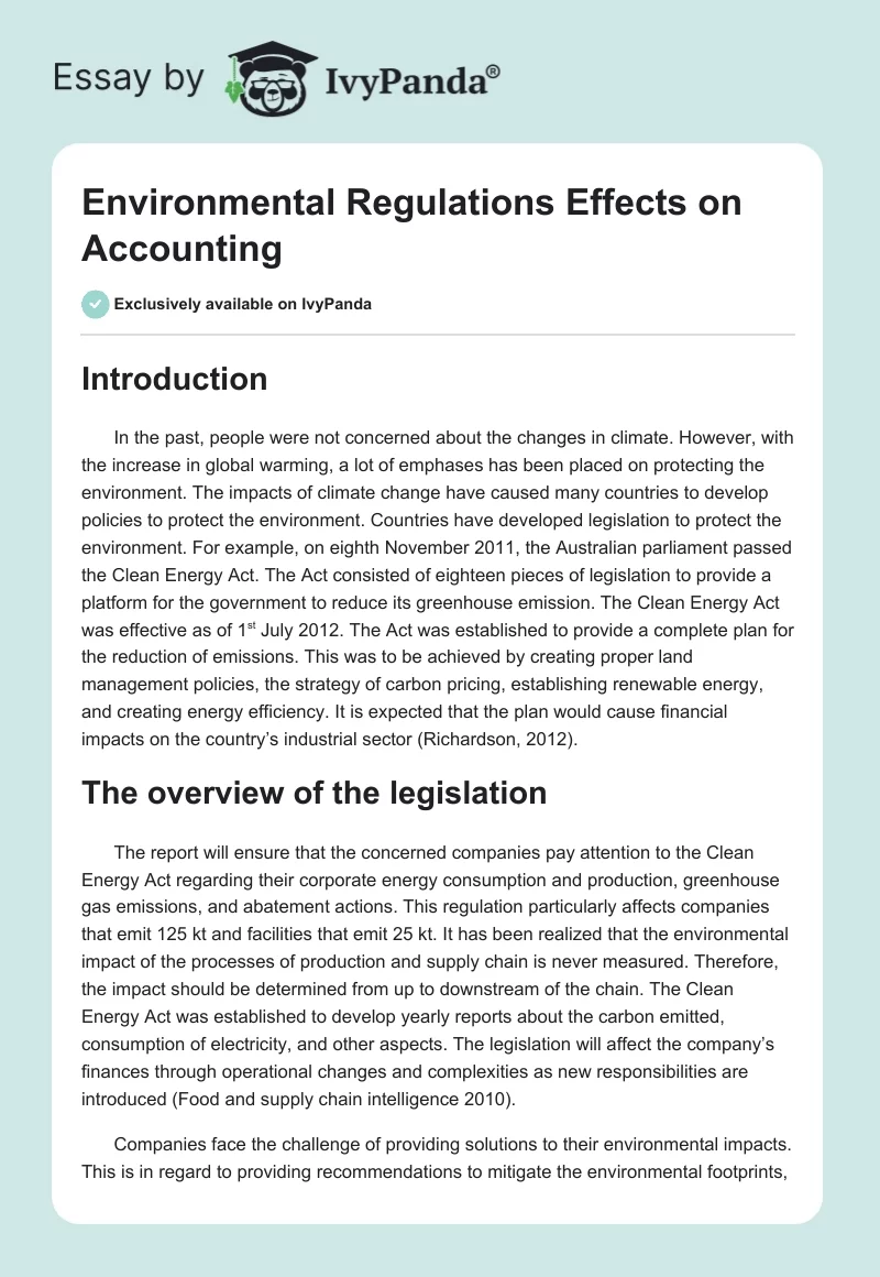 Environmental Regulations Effects on Accounting. Page 1