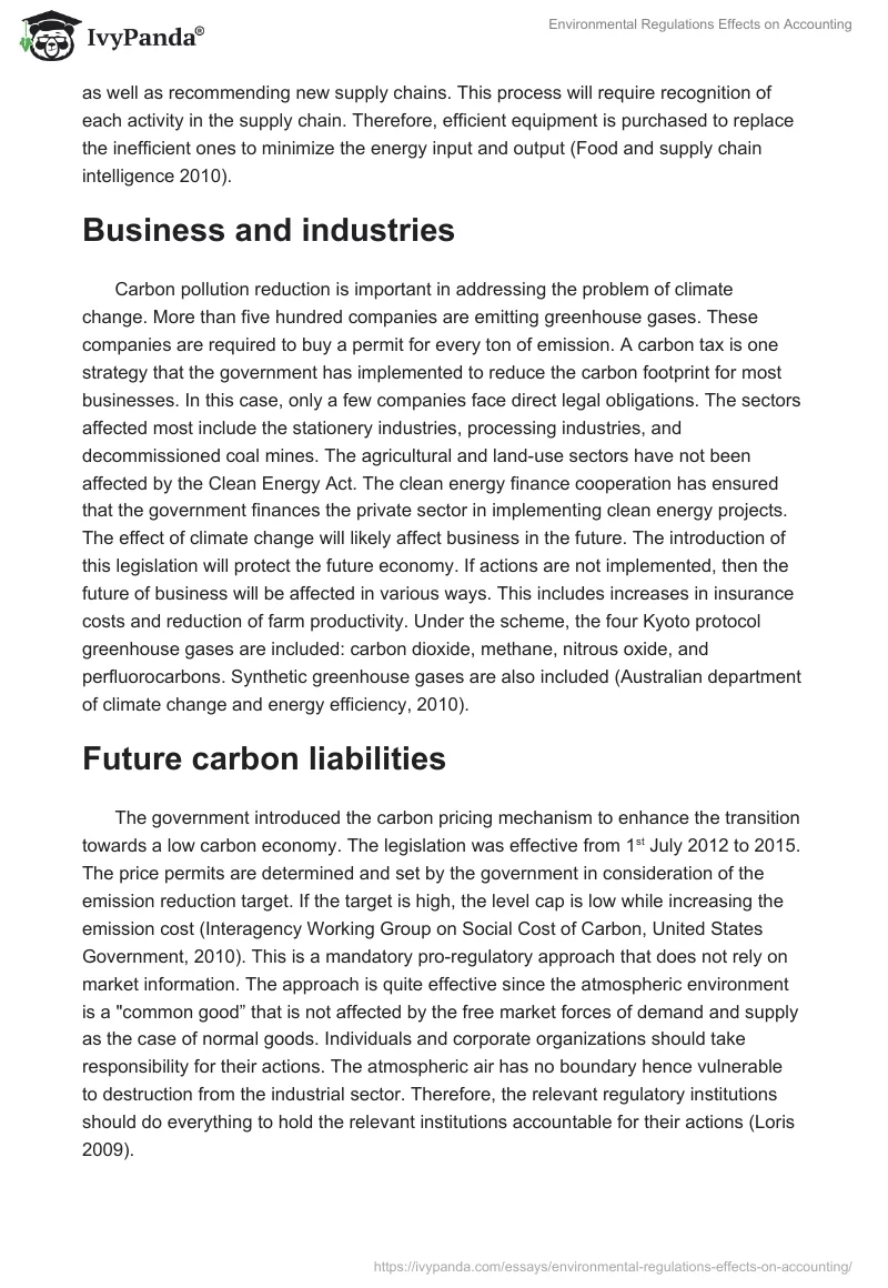 Environmental Regulations Effects on Accounting. Page 2