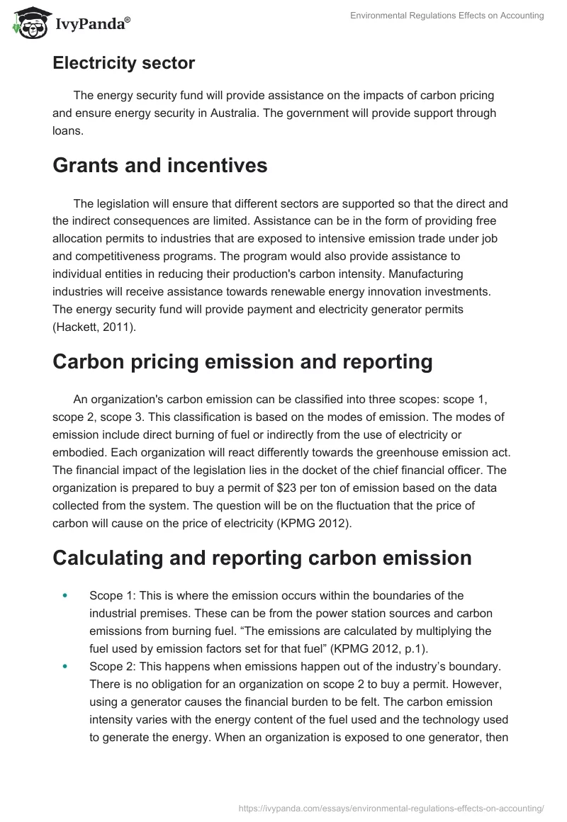 Environmental Regulations Effects on Accounting. Page 4
