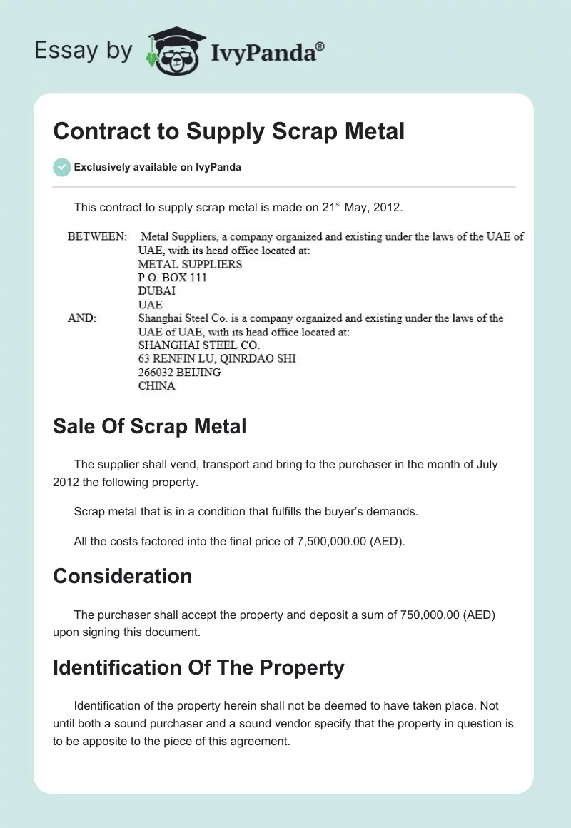 Contract to Supply Scrap Metal. Page 1