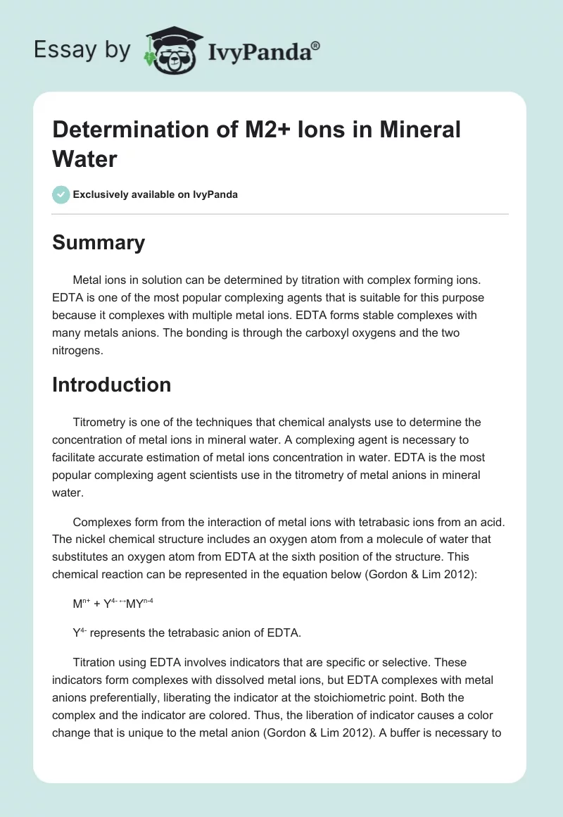 Determination of M2+ Ions in Mineral Water. Page 1