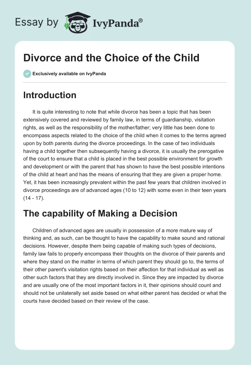 Divorce and the Choice of the Child. Page 1