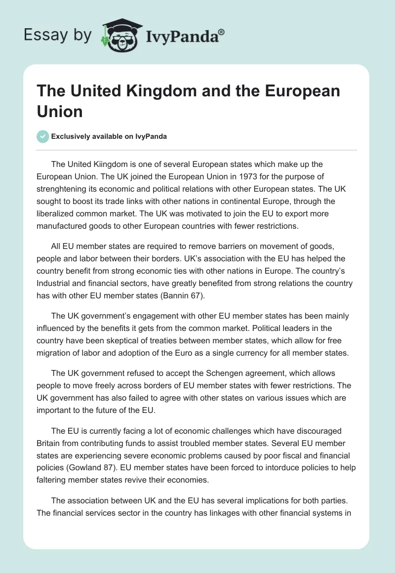 The United Kingdom and the European Union. Page 1