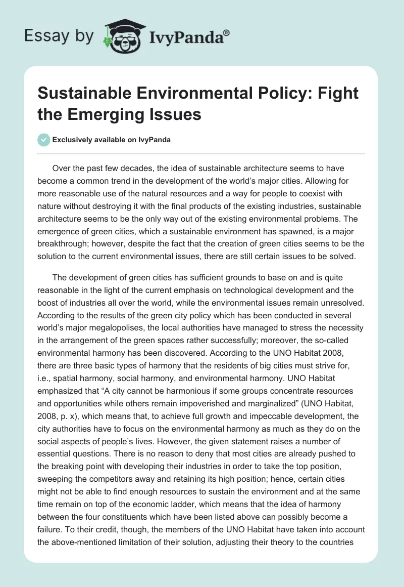 Sustainable Environmental Policy: Fight the Emerging Issues. Page 1