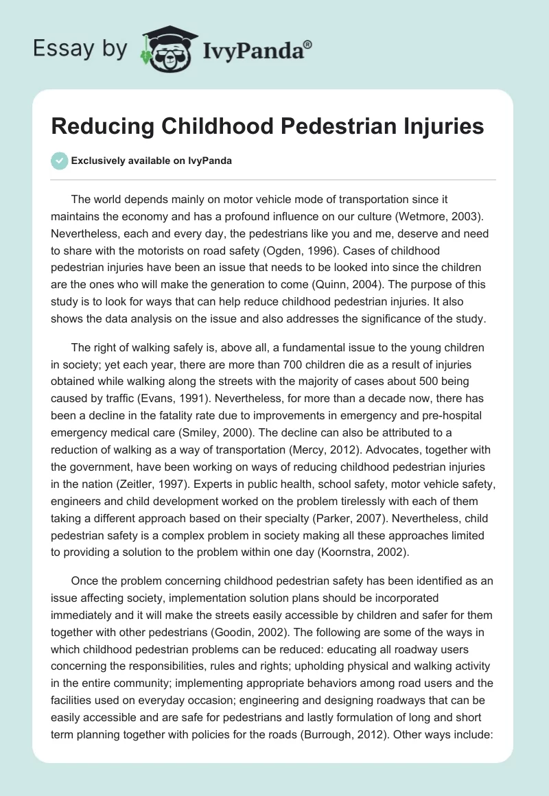 Reducing Childhood Pedestrian Injuries. Page 1