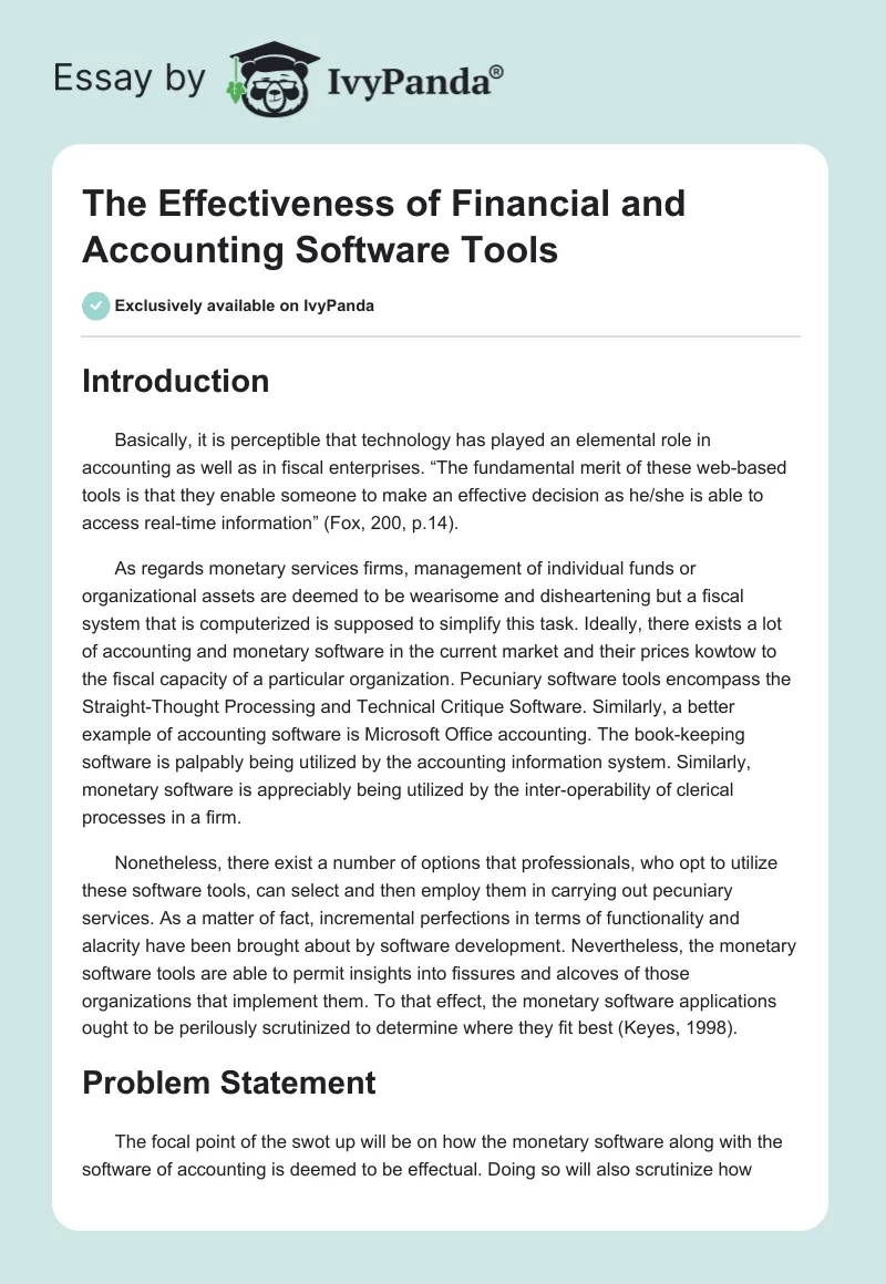 The Effectiveness of Financial and Accounting Software Tools. Page 1