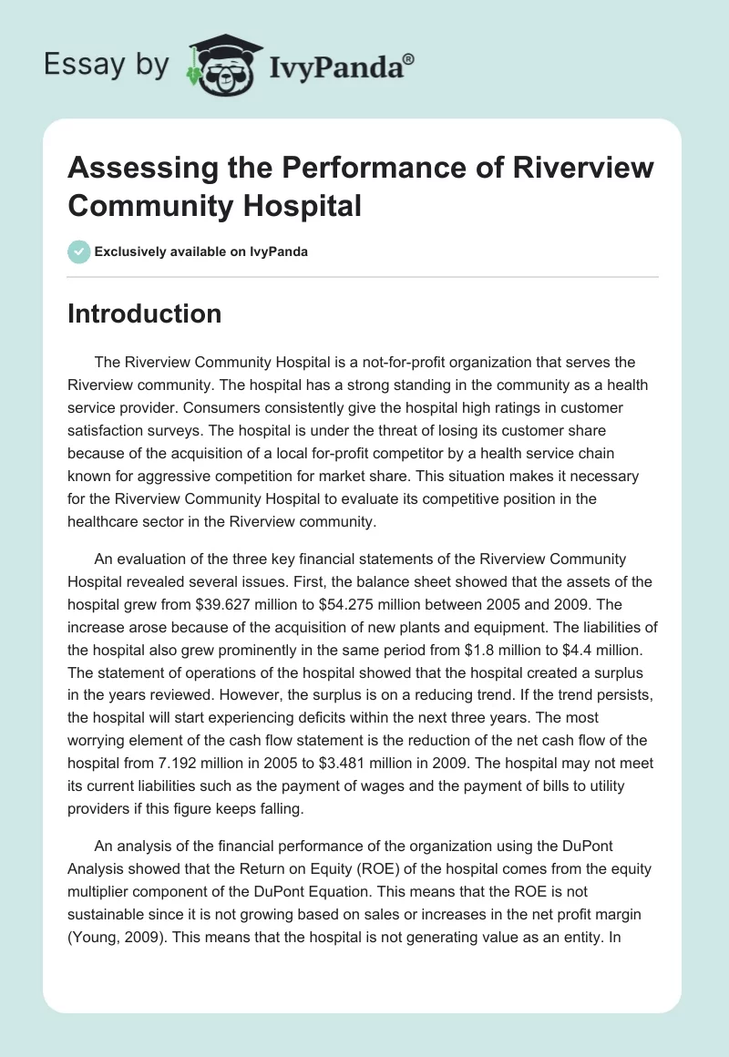Assessing the Performance of Riverview Community Hospital. Page 1