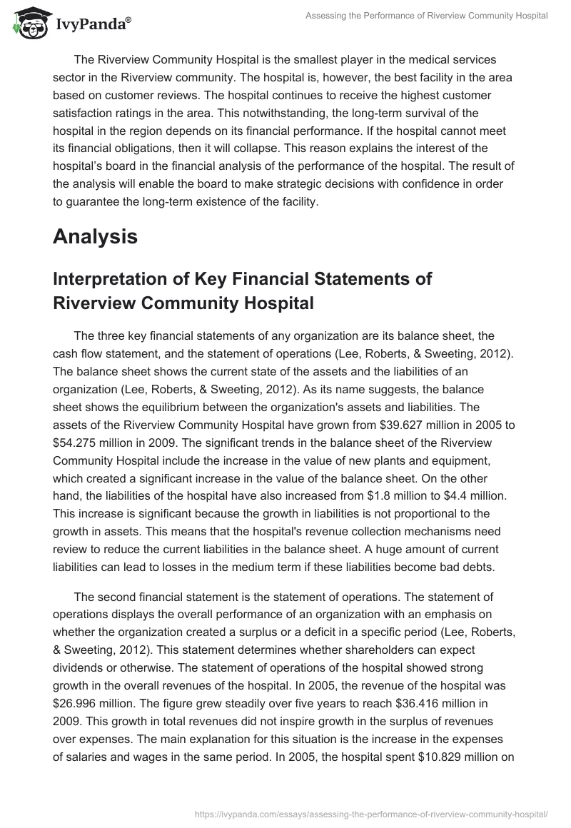 Assessing the Performance of Riverview Community Hospital. Page 3