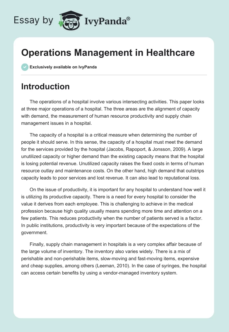Operations Management in Healthcare. Page 1
