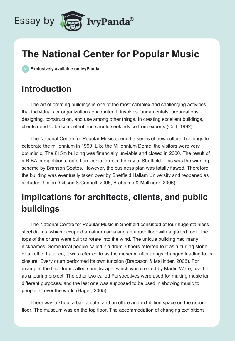The National Center for Popular Music. Page 1