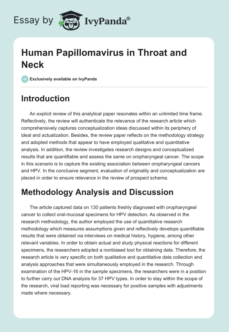 Human Papillomavirus in Throat and Neck. Page 1