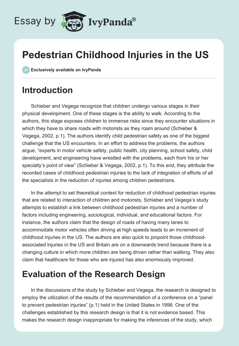 Pedestrian Childhood Injuries in the US. Page 1
