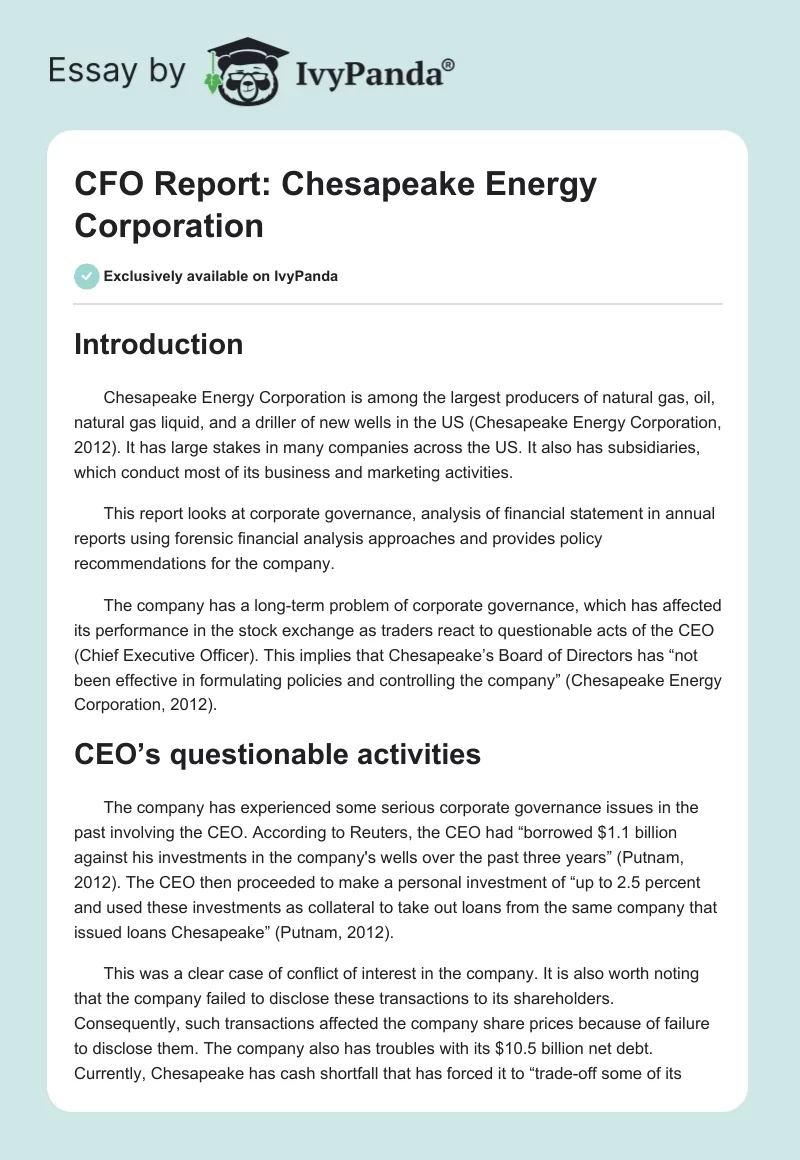CFO Report: Chesapeake Energy Corporation. Page 1