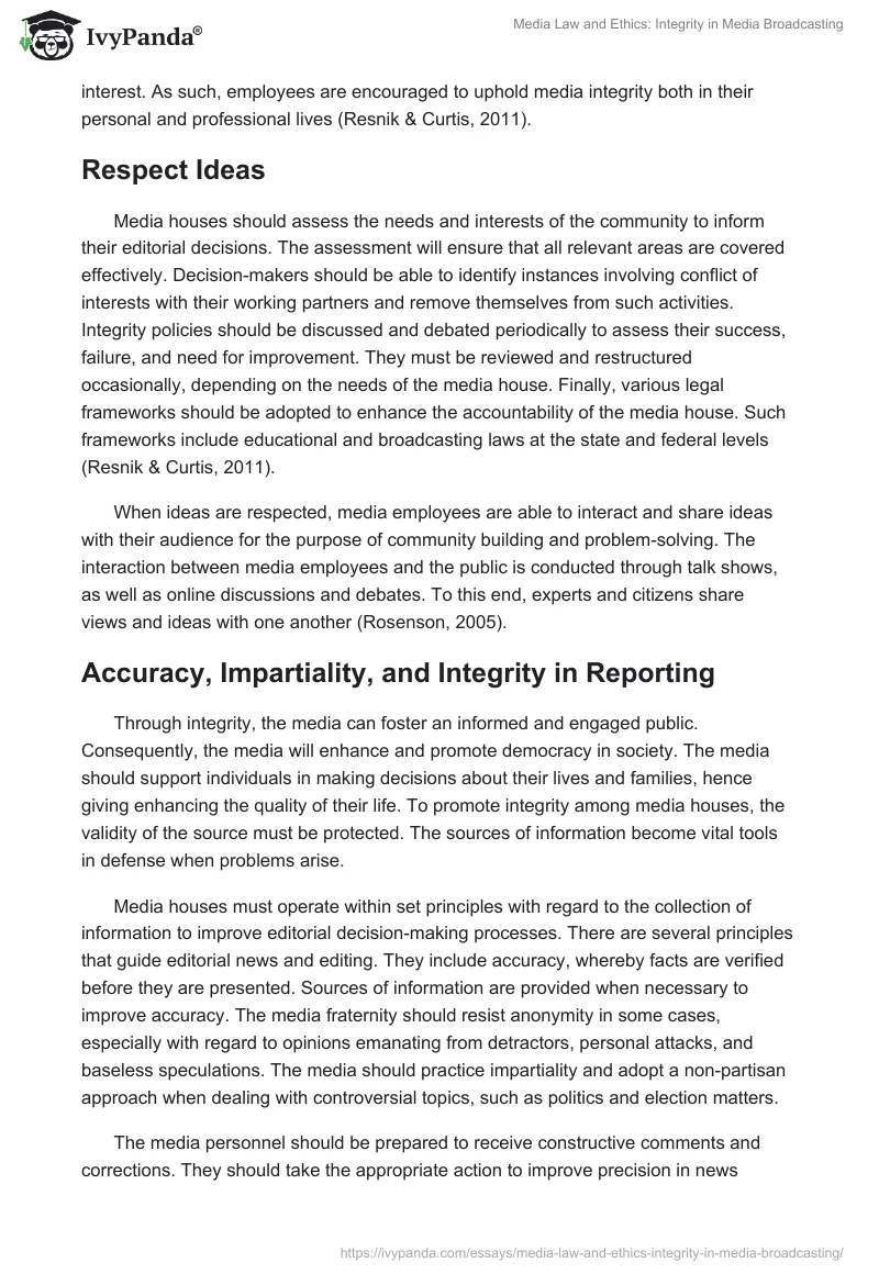 Media Law and Ethics: Integrity in Media Broadcasting. Page 4