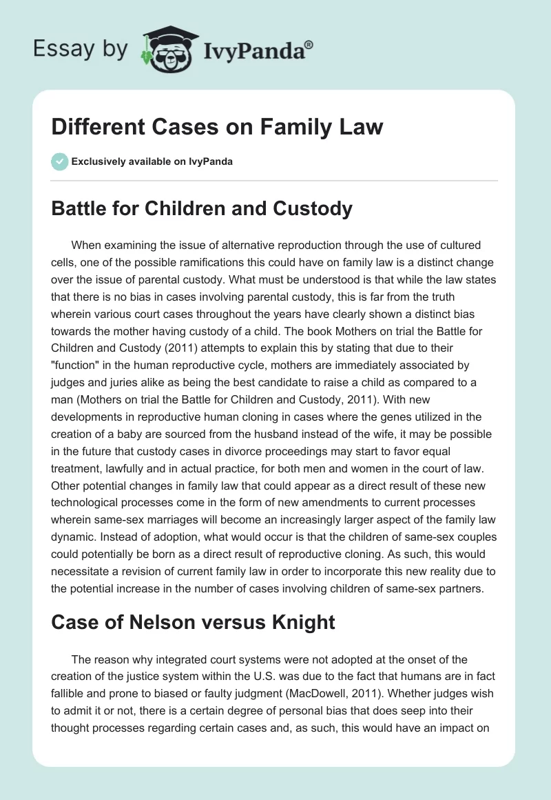 Different Cases on Family Law. Page 1