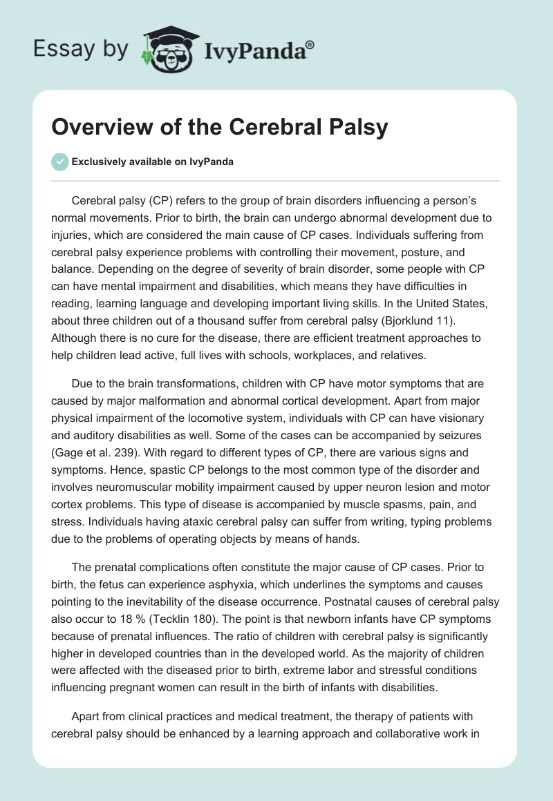 Overview of the Cerebral Palsy. Page 1