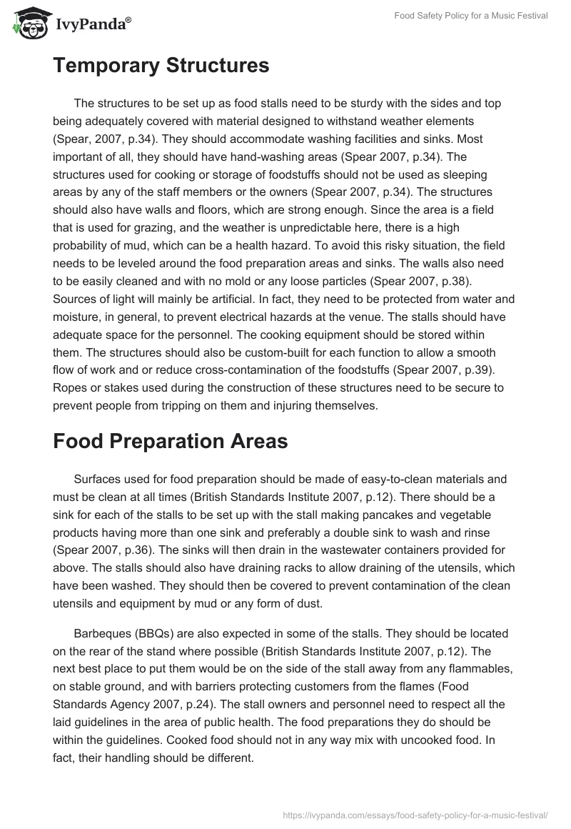 Food Safety Policy for a Music Festival. Page 4