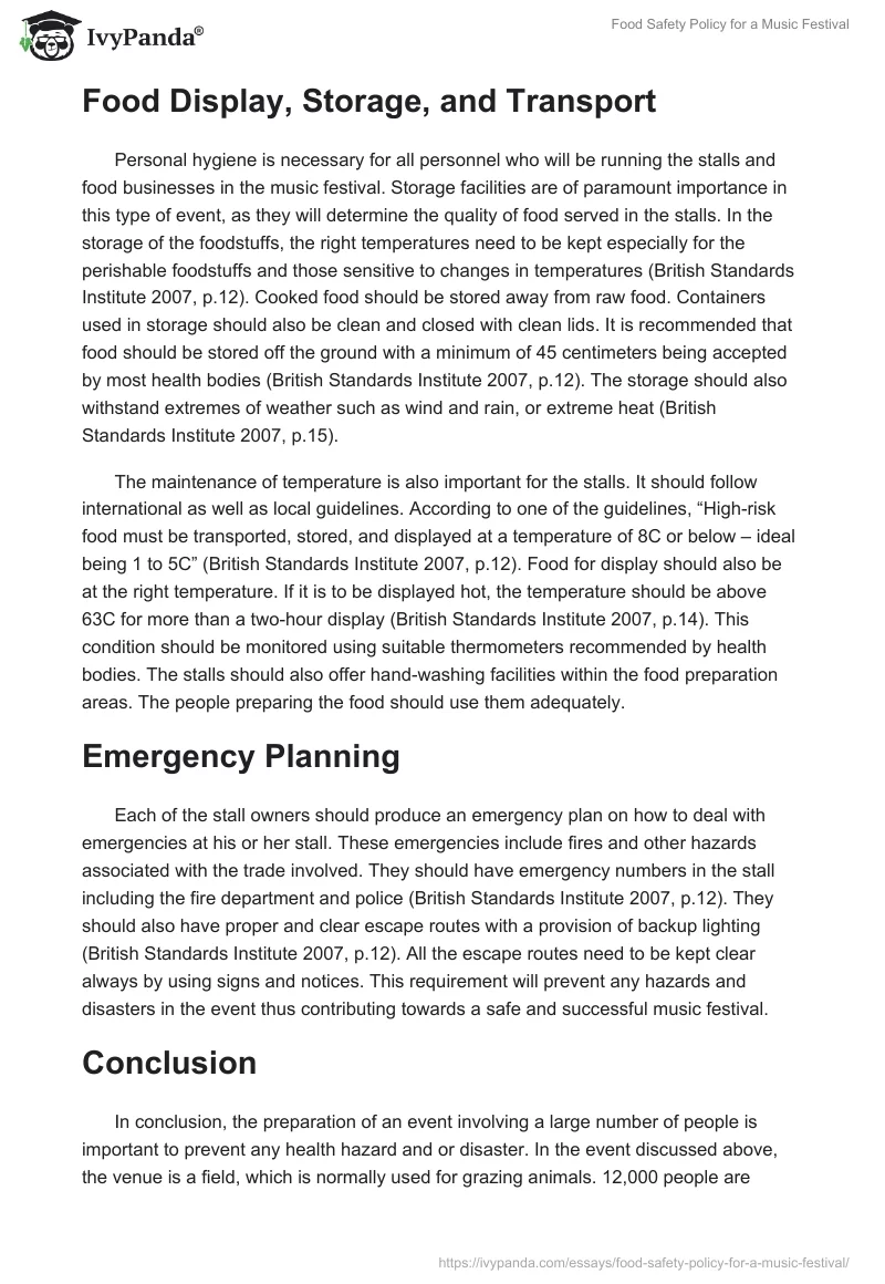 Food Safety Policy for a Music Festival. Page 5