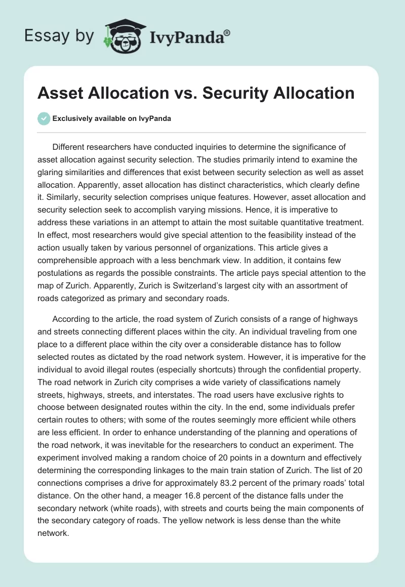 Asset Allocation vs. Security Allocation. Page 1