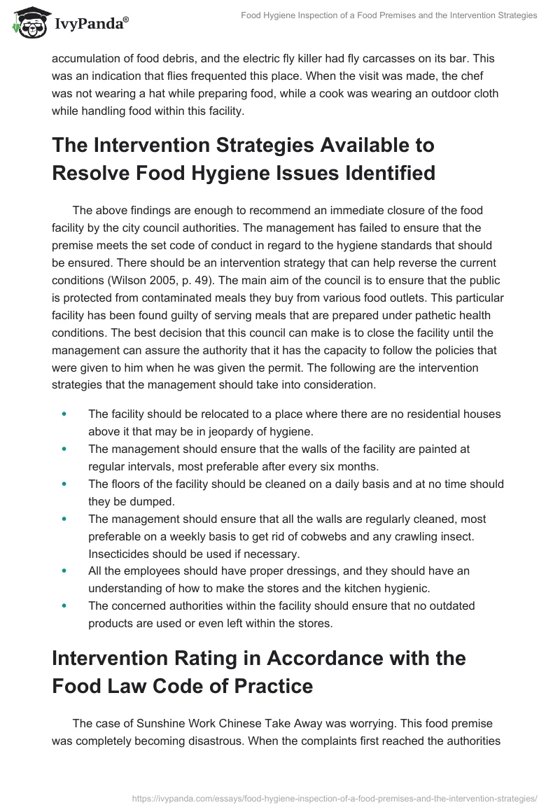 Food Hygiene Inspection of a Food Premises and the Intervention Strategies. Page 4