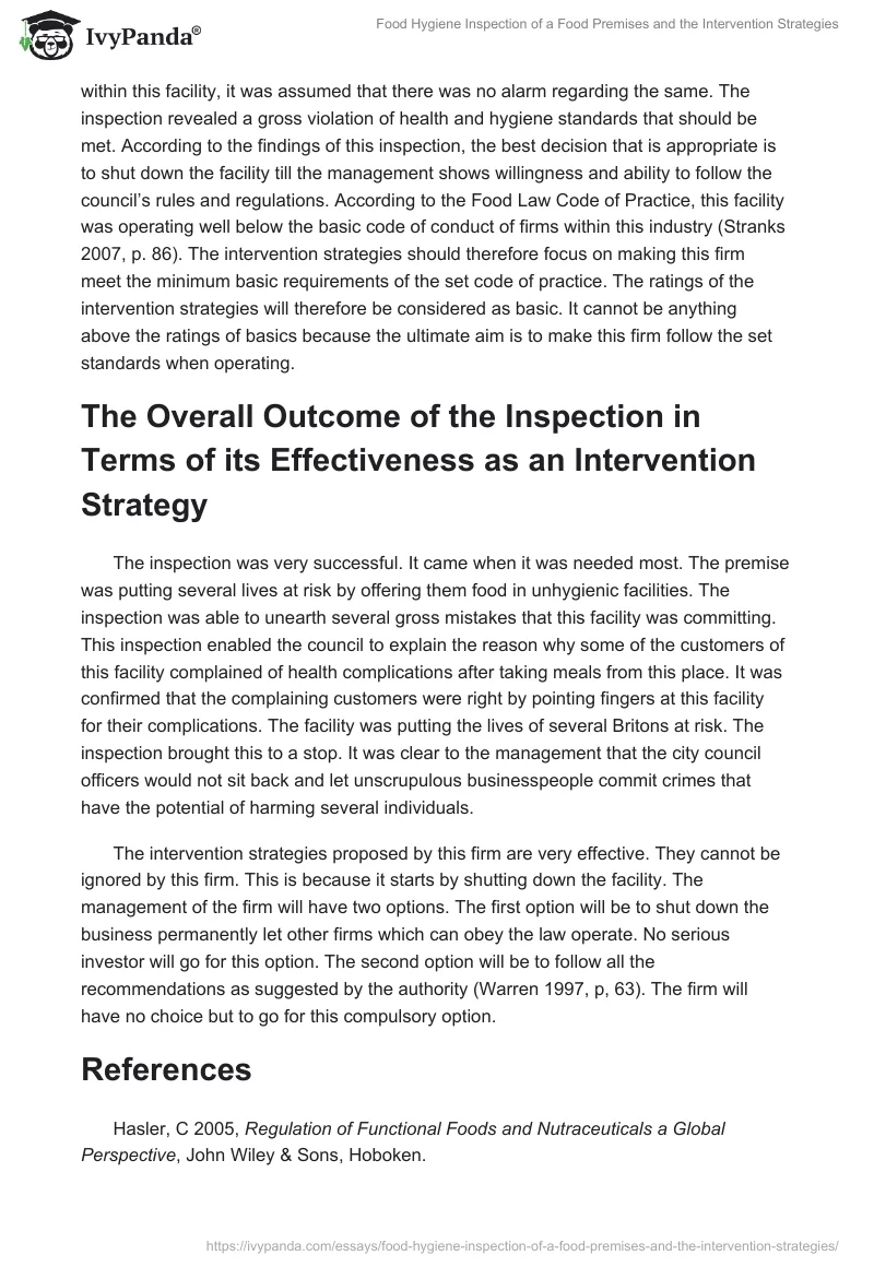 Food Hygiene Inspection of a Food Premises and the Intervention Strategies. Page 5