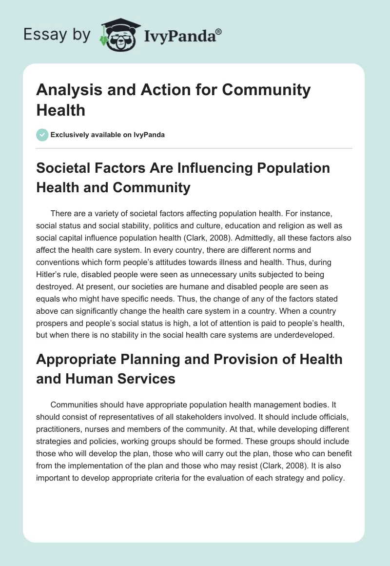 Analysis and Action for Community Health. Page 1