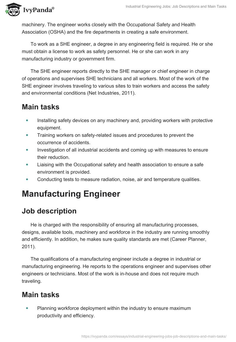 Industrial Engineering Jobs: Job Descriptions and Main Tasks. Page 2