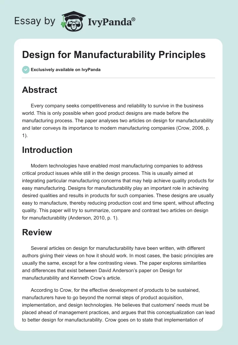 Design for Manufacturability Principles. Page 1