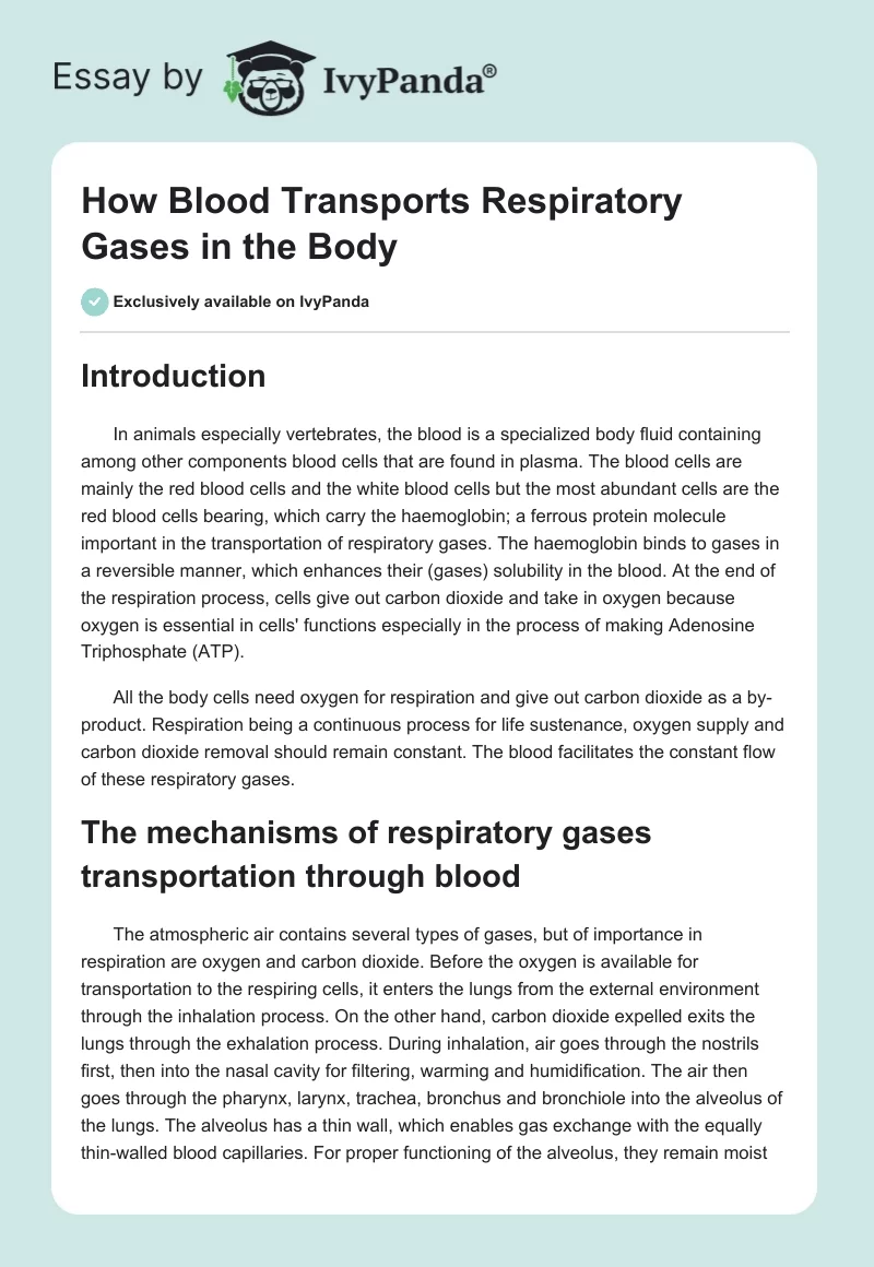 How Blood Transports Respiratory Gases in the Body. Page 1