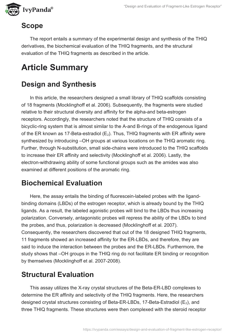 “Design and Evaluation of Fragment-Like Estrogen Receptor”. Page 2