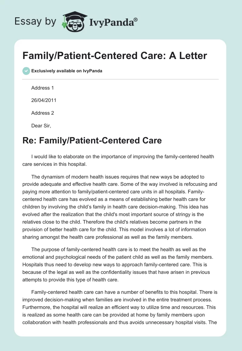 Family/Patient-Centered Care: A Letter. Page 1