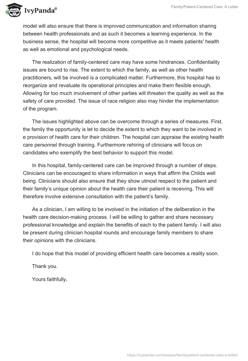 Family/Patient-Centered Care: A Letter. Page 2