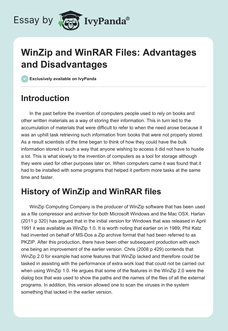 WinZip and WinRAR Files: Advantages and Disadvantages. Page 1