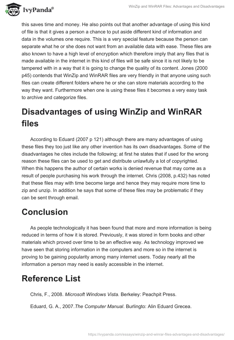 WinZip and WinRAR Files: Advantages and Disadvantages. Page 3