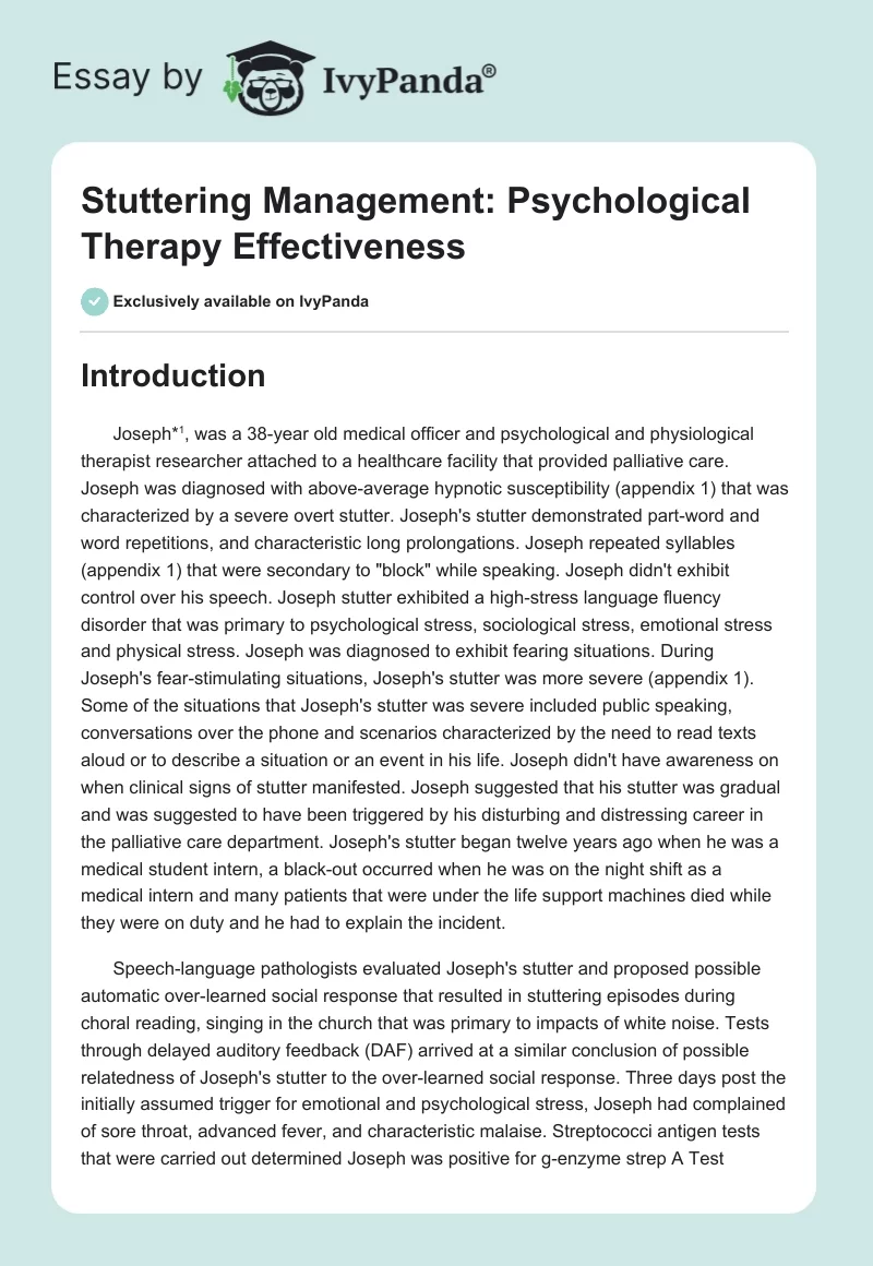 Stuttering Management: Psychological Therapy Effectiveness. Page 1